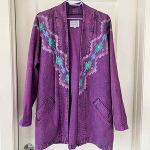 Vintage Acid Wash Denim Jacket: 90s Purple Cowgirl Blazer